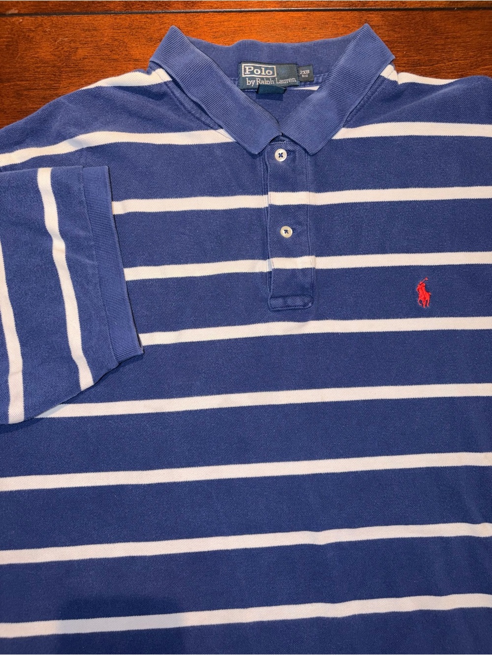Polo Ralph Lauren Polo Shirt Mens Big 2XB Blue White Stripe Cotton Knit Casual